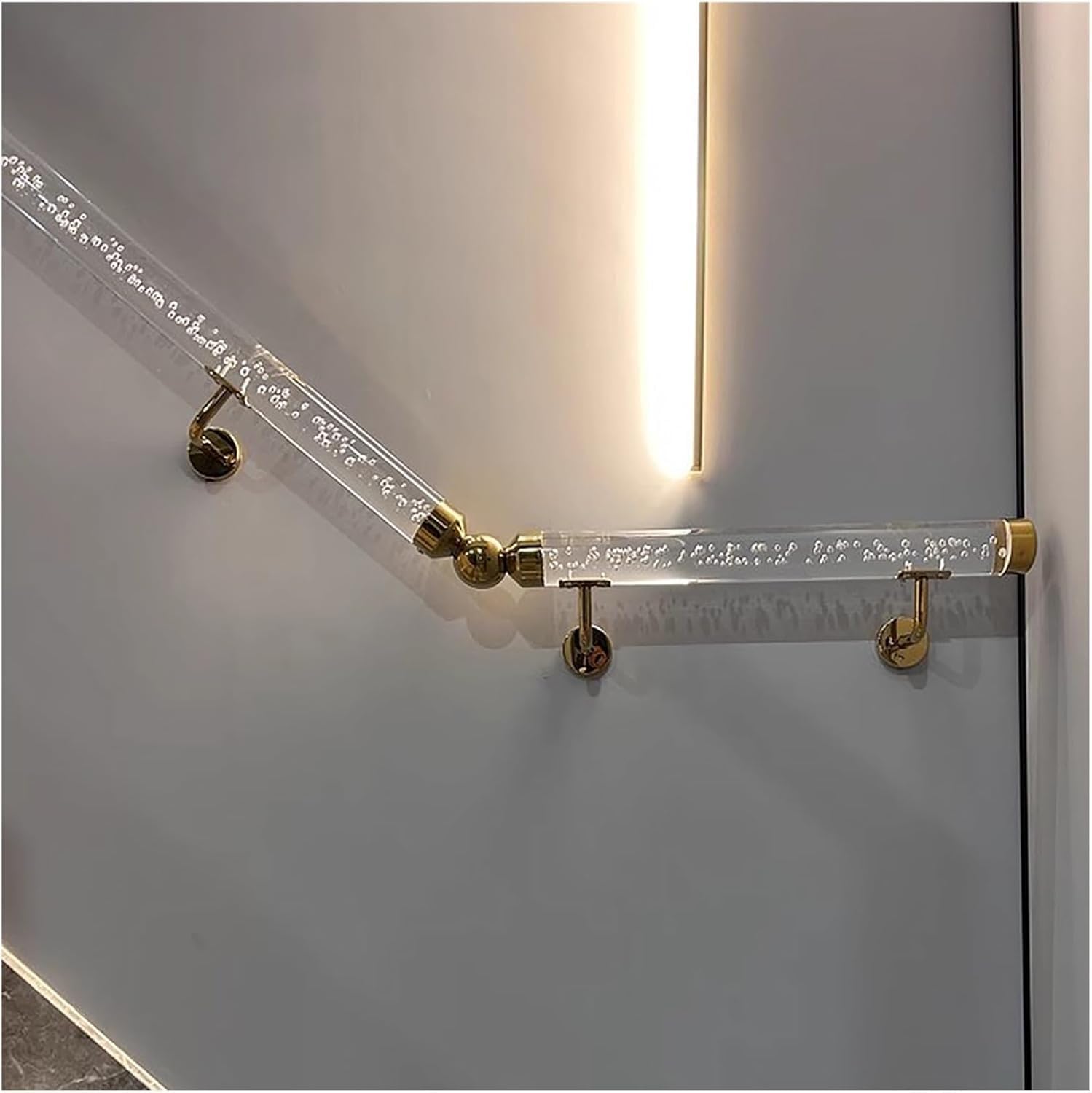 Stair Handrail Clear Acrylic Handrail Non-Slip Indoor Stair Handrail with Gold Fittings, Apartments Hallway Hand Rail Support Bar, Customized Length(700cm(23ft))