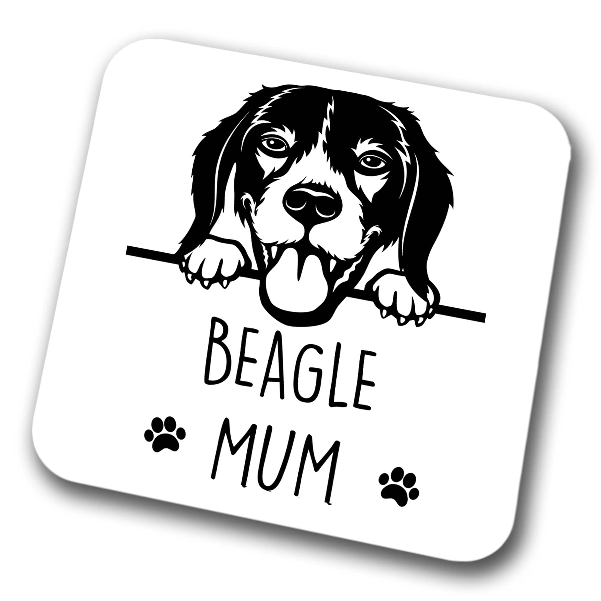 Faithful Prints Boys Beagle Mum Coaster Pet Present Beagle Dog Mum Dad Friend Joke Funny Gift Birthday Christmas, Hardboard Coaster