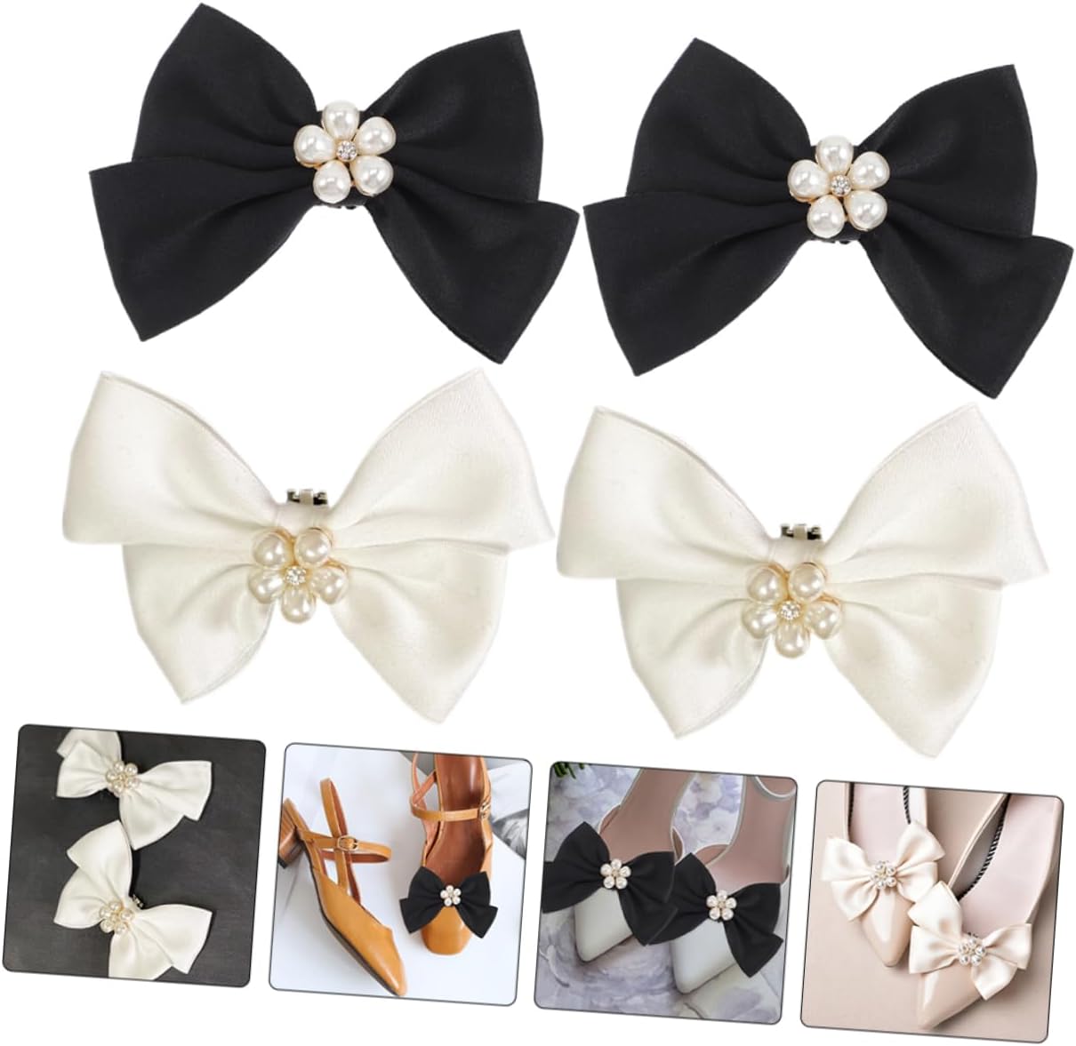 VALICLUD Bow Shoe Buckle Shoe Charms Pearls Shoe Clips Women Shoe Buckle Decorative Shoe Charm Bowknot Shoe Clips