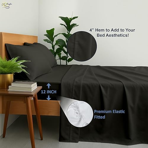 Miniatura 6 de Cottington Lane Juego de sábanas de 4 piezas de 100% algodón egipcio de alta calidad, tamaño matrimonial, se adapta a colchones de bolsillo profundo