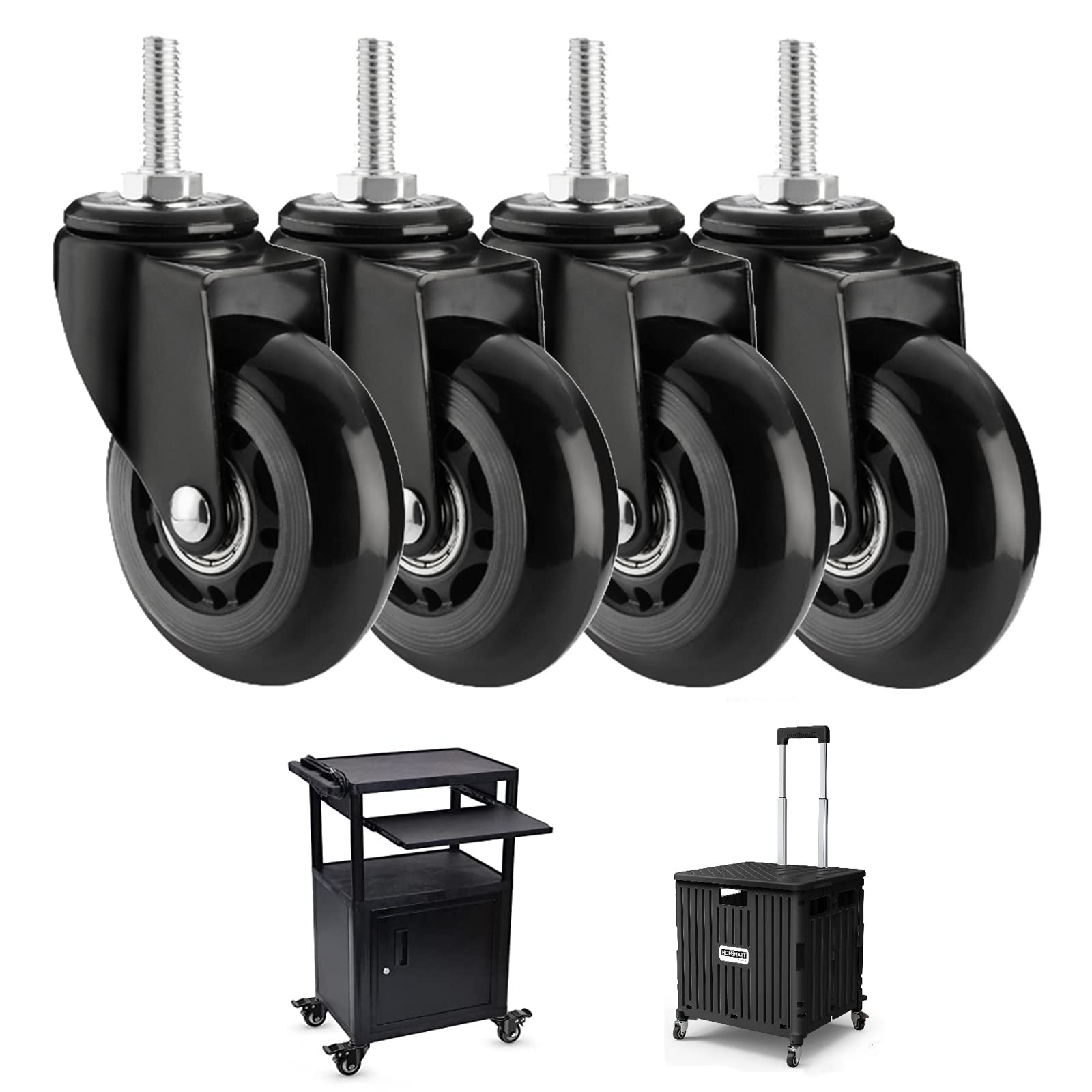 GBRJUYF Heavy Duty 75mm Swivel Caster Wheels with Brake, 200kg Load Capacity, 4pcs Quiet & Durable Furniture Casters, M10*25mm Bolt Size, Ideal for Easy Mobility