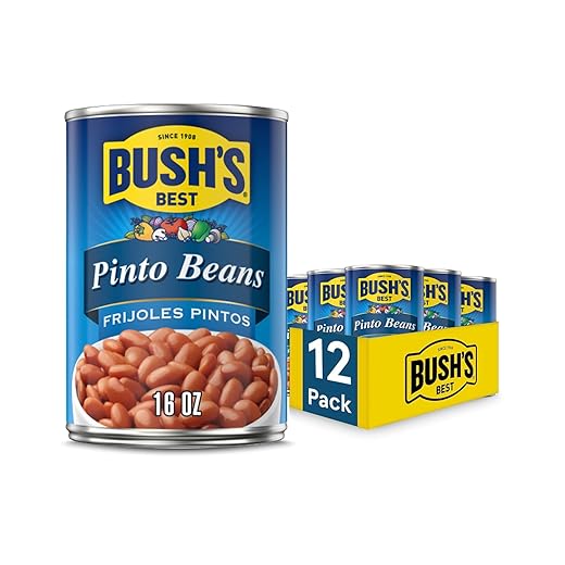 BUSH'S BEST 16 oz Canned Pinto Beans, Source of Plant Based Protein and Fiber, Low Fat, Gluten Free, Great For Soups, Salads and More, (Pack of 12)