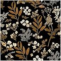 Peel and Stick Wallpaper Black Floral Wallpaper Vintage Contact Paper Gold Leaf 17.3''×78.8'' Self Adhesive Wall Paper Removable Boho Wallpapers Decorative for Bedroom Bathroom Cabinets Decor Vinyl