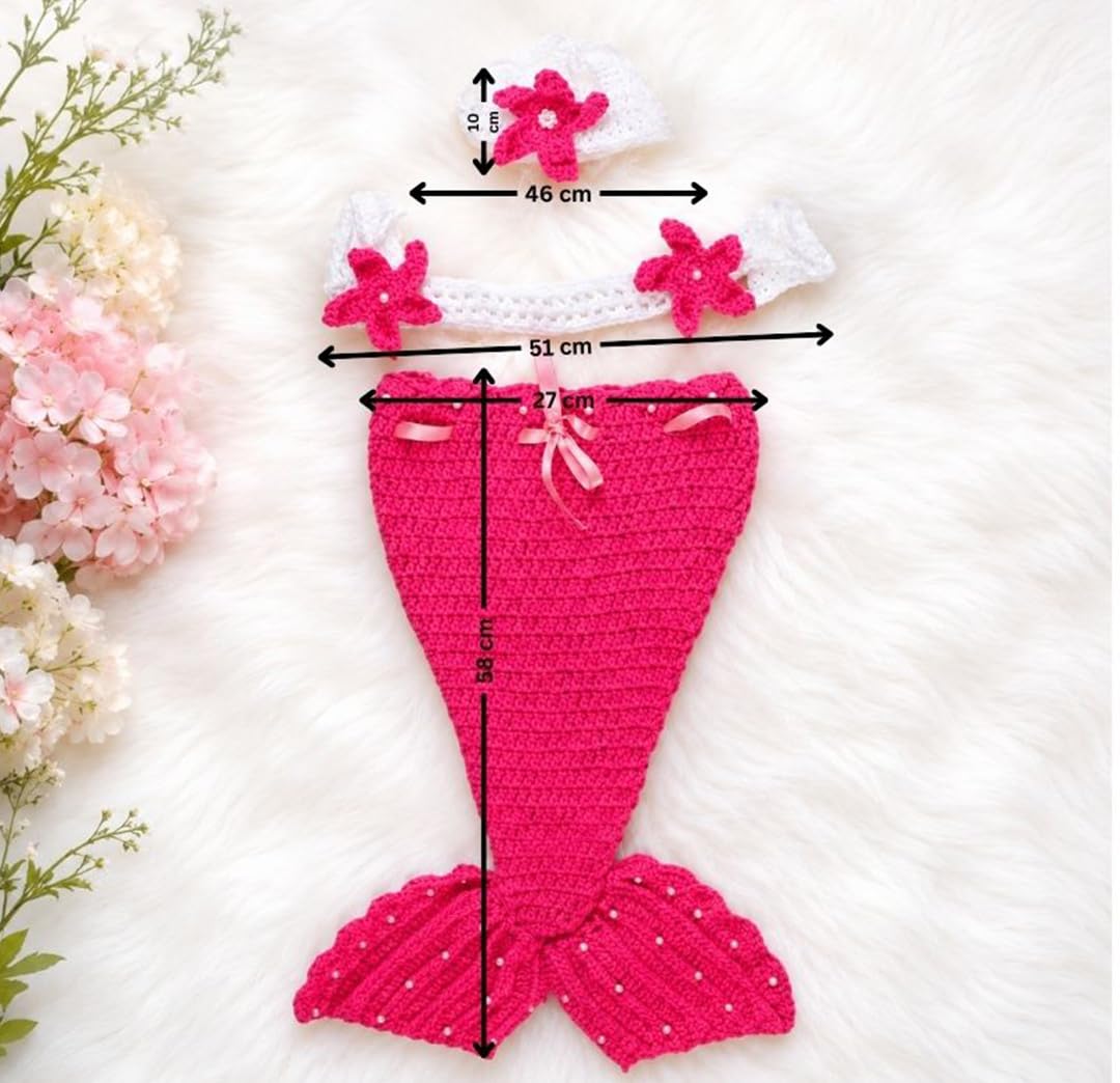 BabyMoon Set of 3 Crochet Mermaid New Born Photography Shoot Props Costume (6-18 Months, Pink) — Amazon image 3