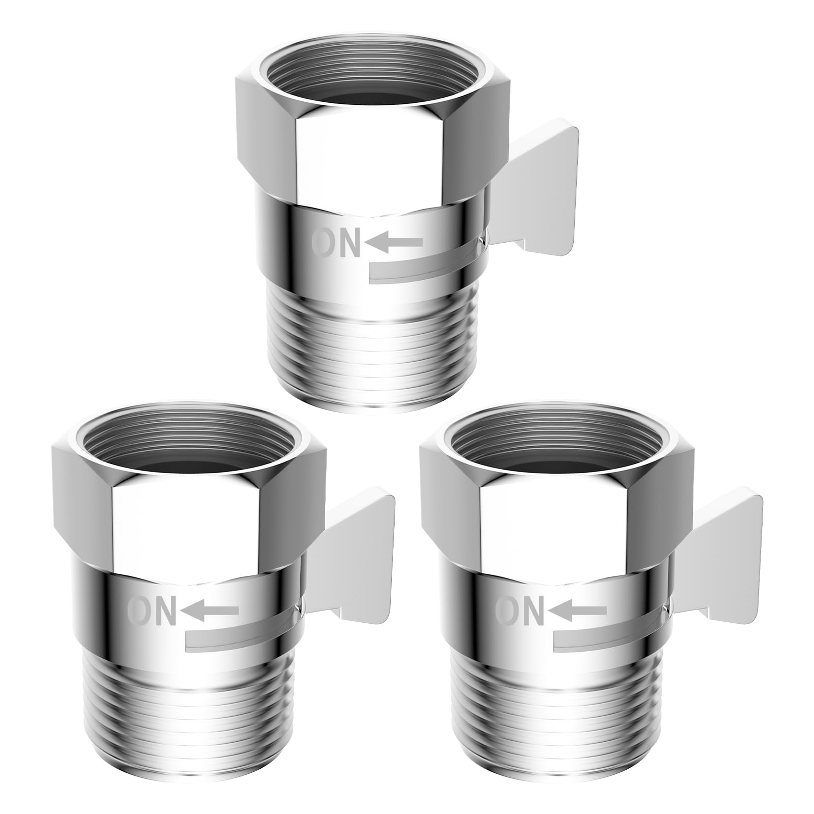 Hibbent All Metal 3 Pack Shower Head Flow Control Valve, G1/2 Brass Shut-off Valve with Metal Handle Lever, Shut OFF Water Flow Control Regulator for Handheld Shower, or Bidet Sprayer, Chrome