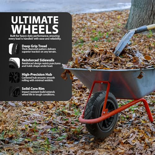 Zeno Wheelbarrow Wheel 14" | Puncture Proof Wheelbarrow Wheel Replacement 3.50-8 | Heavy Duty Solid Tyre Rim For Wheelbarrows, Garden Trolley, Trailer, Truck | Deep Grip Tread | Reinforced Sidewalls - 5