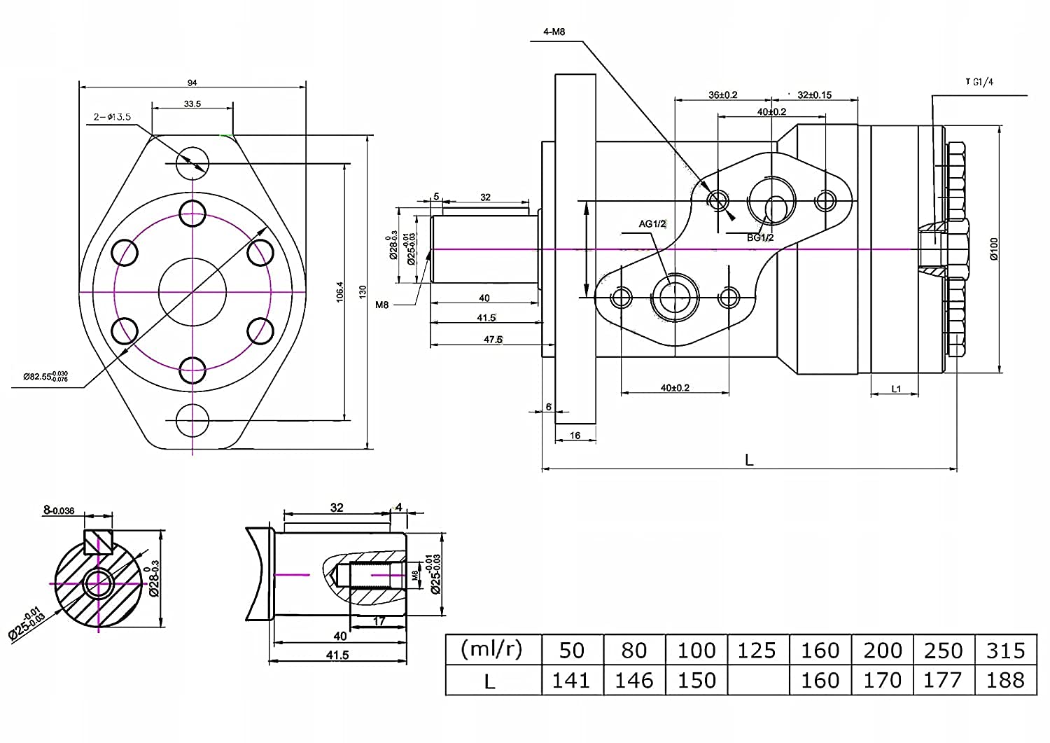 Presko Orbitaler Gerotor Hydraulikmotor 400 cm³/Umdrehung G ½" Anschluss, SAE A - Äquivalent OMR 400 BMR 400 SMR 400 Antriebswelle 25mm - Hohes Anlaufmoment