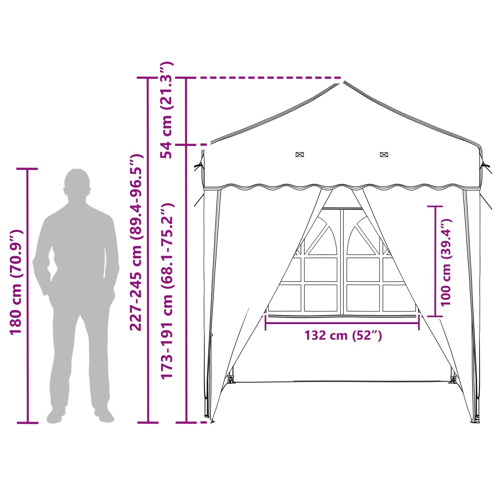 Pop up namiot imprezowy 195 x 195 x 245 cm, brązowy, materiał Oxford, namiot ogrodowy, namiot składany, namiot na imprezy z 4 ścianami bocznymi i ochroną przed promieniowaniem UV, do ogrodu