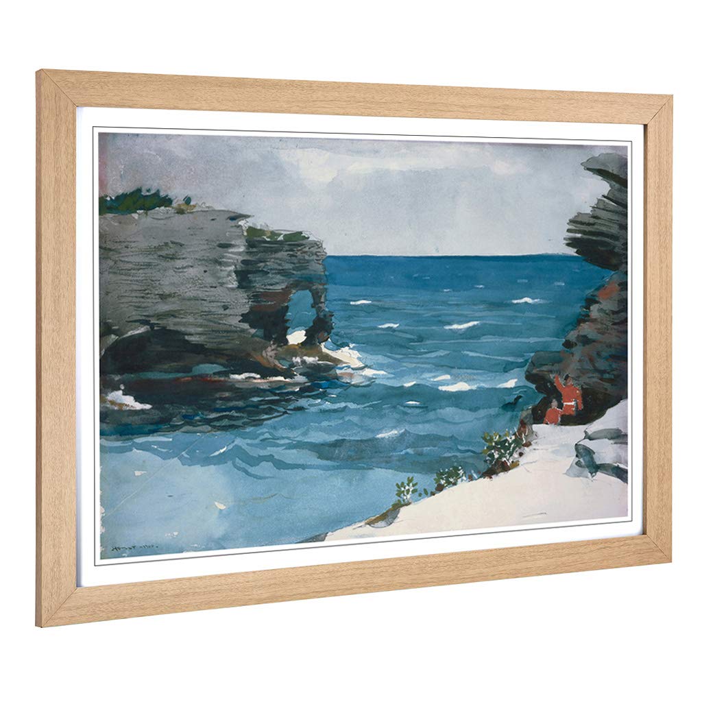 Big Box Art Framed Print of Winslow Homer Rocky Shore Bermuda Design | Wall Art Picture | Home Decor for Kitchen, Living Room, Bedroom, Hallway, Oak, A2 / 24.5x18 Inch / 62x45cm