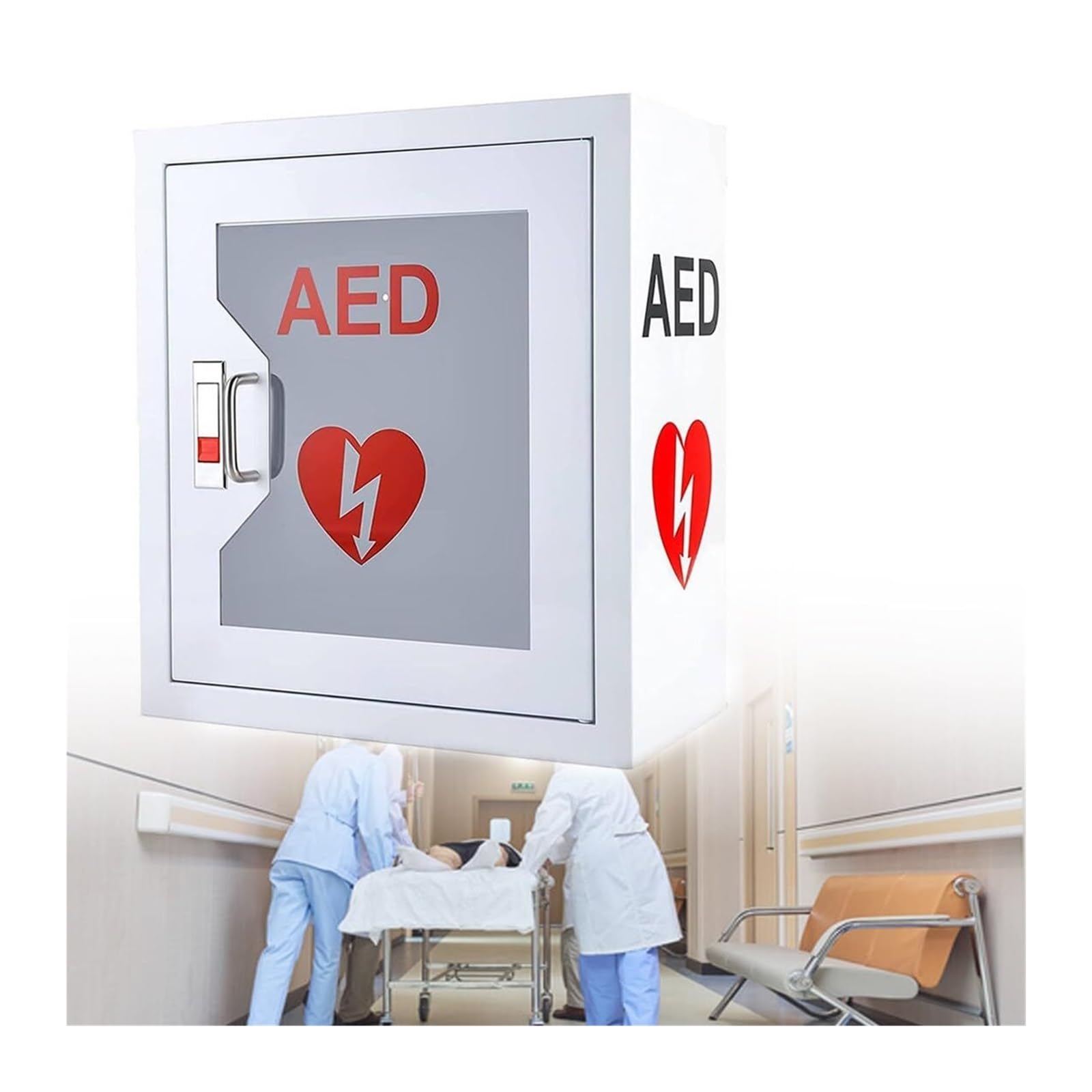 AED Wandschrank mit optisch-akustischem Alarmsystem - Robuste Stahlkonstruktion mit Sichtfenster für Haushalte, Büros & öffentliche Bereiche