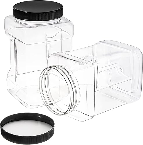 Miniatura 4 de Lawei Paquete de 3 tarros cuadrados de plástico transparente, recipientes de almacenamiento de boca ancha de 98 onzas con tapas de rosca, tarros de
