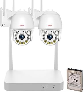 [2K, Dual Wi-Fi] Tonton 10CH Auto Track Pan Tilt Wireless Security Camera System, 4K NVR Recorder with 1TB HDD, 2pcs 3MP Outdoor Cameras, 360° Viewing, AI Human Detection, Floodlight, Color Night Vision, 2 Way Audio, Plug&Play