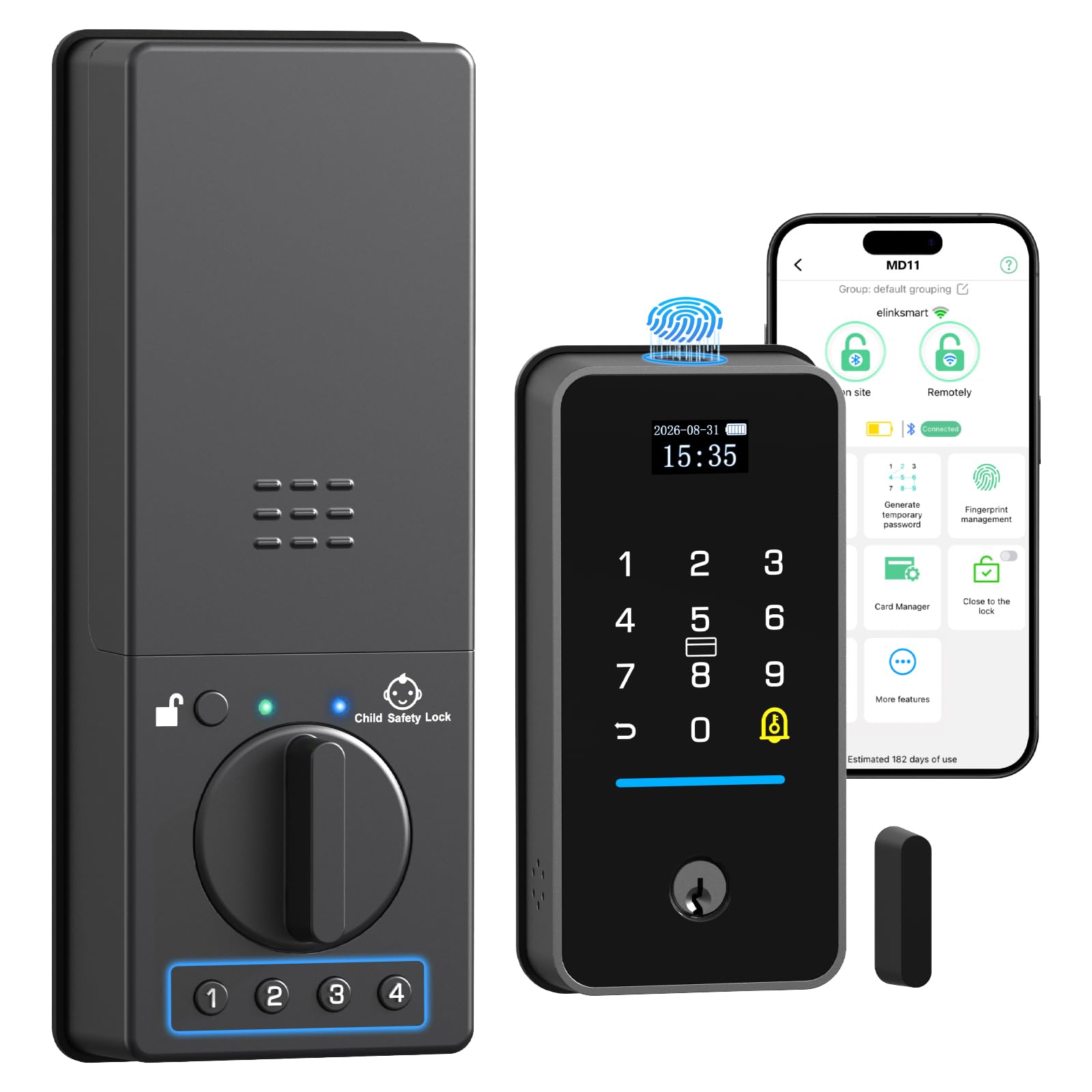 Child Proof PIN-code, Double-Sided Keypad, 10000mAh Battery, Door Sensor, App Remote Control, for Front Gate Door WiFi Keypad Deadbolt, Child Proof Door Lock, Keyless Entry