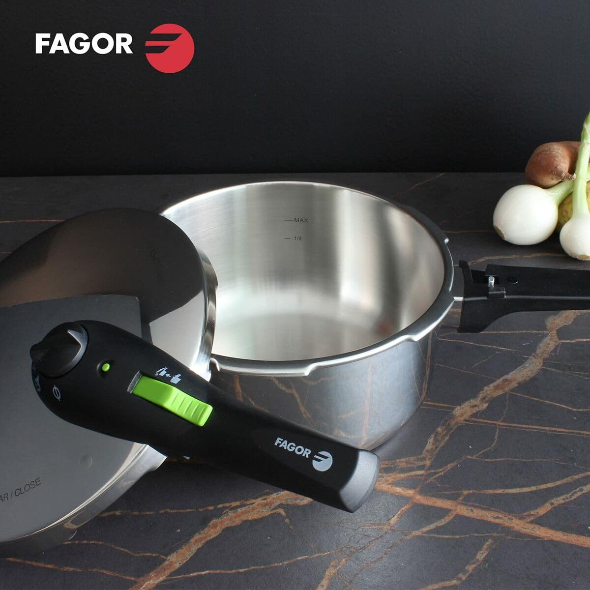 Rapid Xpress - Olla a presión de 6 + 4 litros, inducción, súper rápida, acero inoxidable 18/10, todo tipo de cocinas, parte inferior termodifusora, 2 niveles de presión, 5 sistemas de seguridad 8