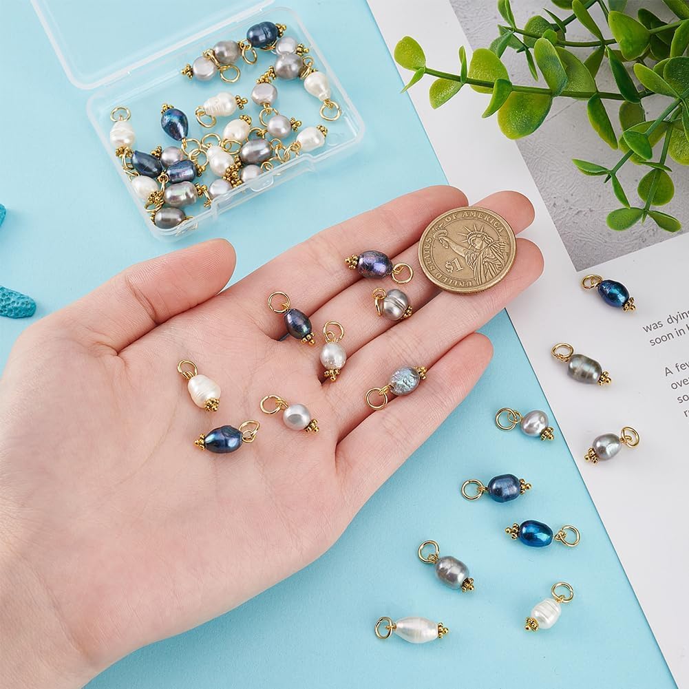 PH PandaHall 40pcs 4 Styles Natural Pear Pendant Charms Pearl Charms for Jewelry Making with Loops, Pearl Dangle Charm with Golden Brass Loops for Earring Bracelet Necklace DIY Jewelry Making - Image 3