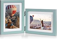 Vista 28 de Marco de Fotos de Madera Doble con Bisagras 5X7 Vertical y Horizontal en Veta de Madera Envejecida Estilo Granja, Muestra 4x6 con Paspartú o 5x7 sin