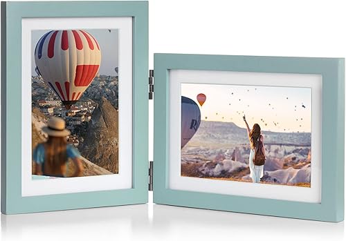 Miniatura 28 de Marco de Fotos de Madera Doble con Bisagras 5X7 Vertical y Horizontal en Veta de Madera Envejecida Estilo Granja, Muestra 4x6 con Paspartú o 5x7 sin