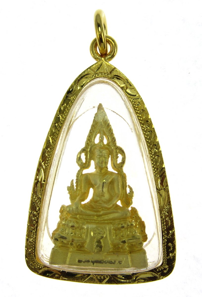 Bangkok BazaarNicely Detailed Thai Chinnaraj Big Buddha Amulet Pendant 18k Gold Plated