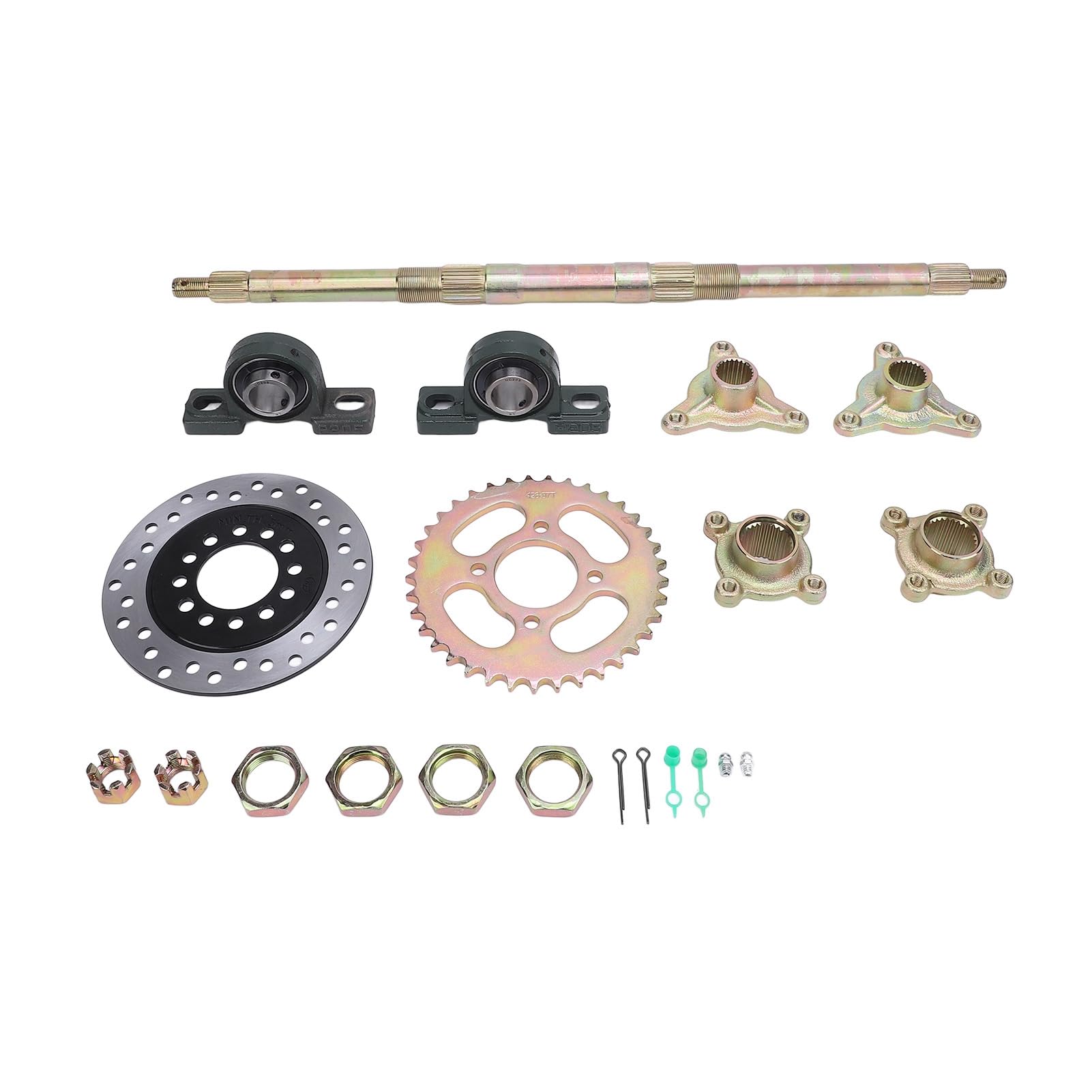 Kit de eje trasero para kart y quads de 24 pulgadas, incluye de freno y piñón, ideal para reconstrucción DIY de ATV, triciclos de derrape y vehículos de carreras