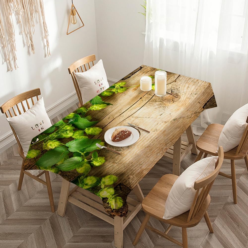Tovaglia Effetto Legno 300x150 Tovaglia Antimacchia Rettangolare Foglie Verdi Tovaglie lavabile Stile Country Copritavolo in Poliestere Impermeabile per Cucina Feste A-7308