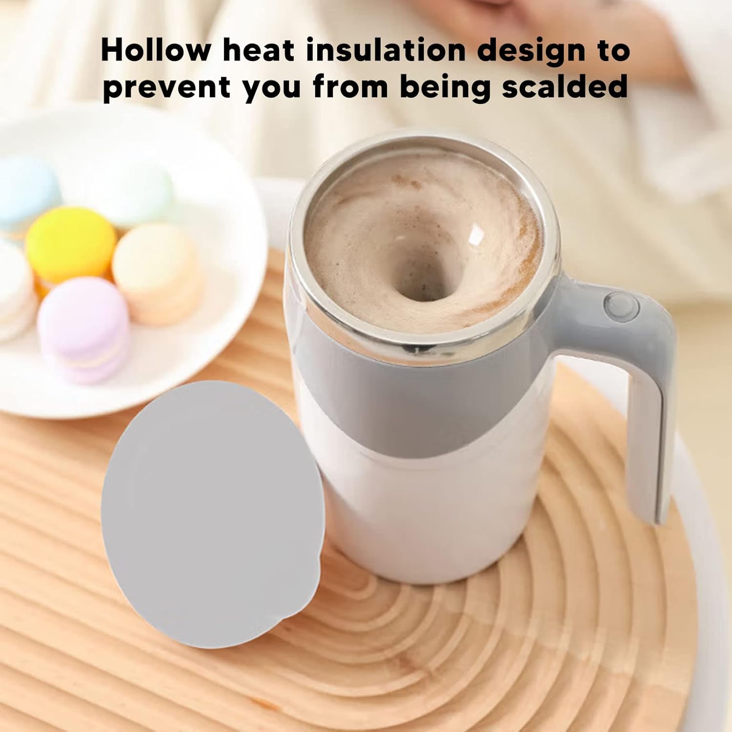 Self Stirring Coffee Mug with Lid – 304 Stainless Steel Rotating Travel Cups, Automatic Mixing Cup, 380ml Capacity for Hot Drinks, Ideal for Home & Office Use - Image 4