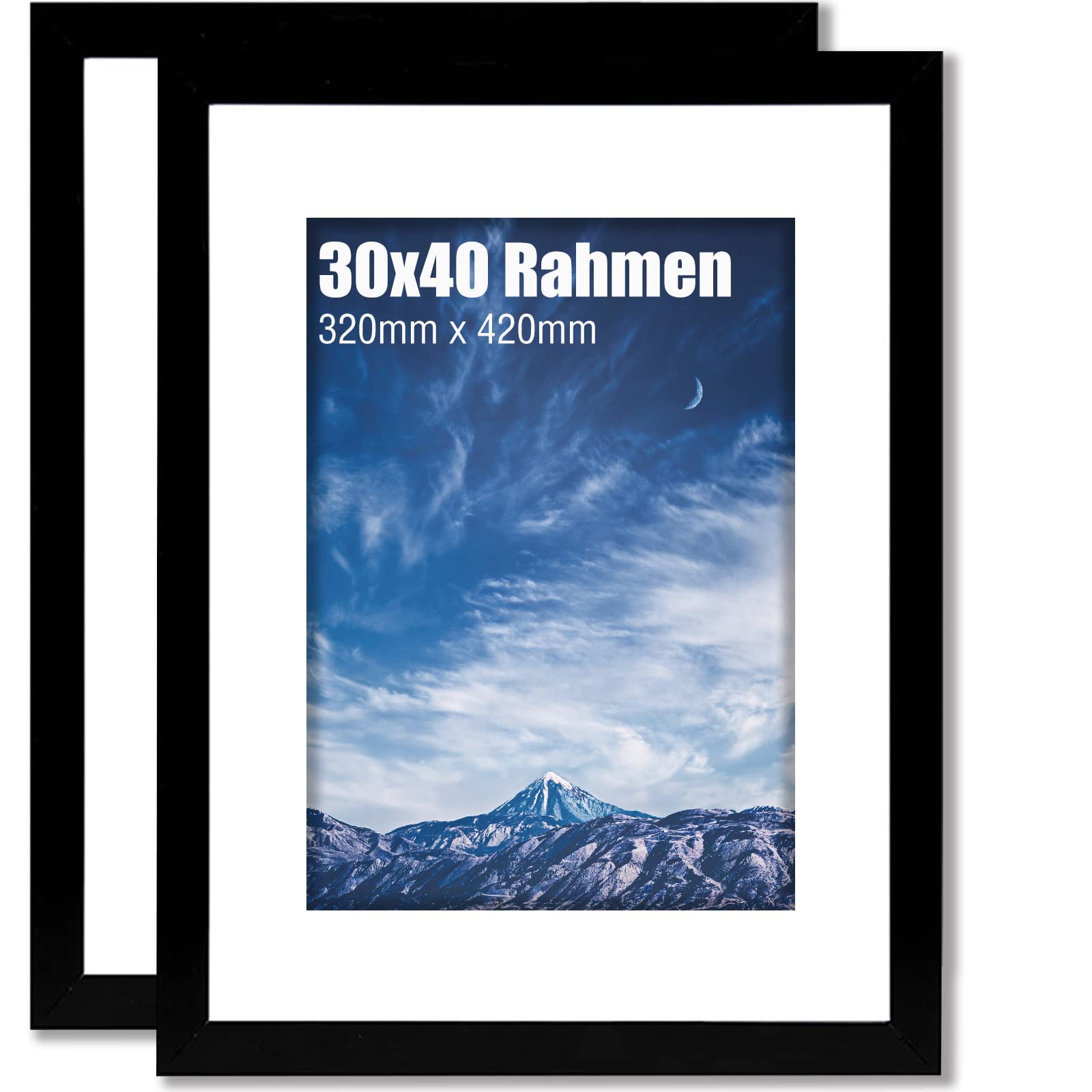 wyewye Set de 2 Marcos de Fotos 30x40 de Madera Negro, Marcos para Cuadros Elegantes y Modernos con Plexiglás Irrompible, Ideal para Decorar tu Hogar con tus Fotos Favoritas