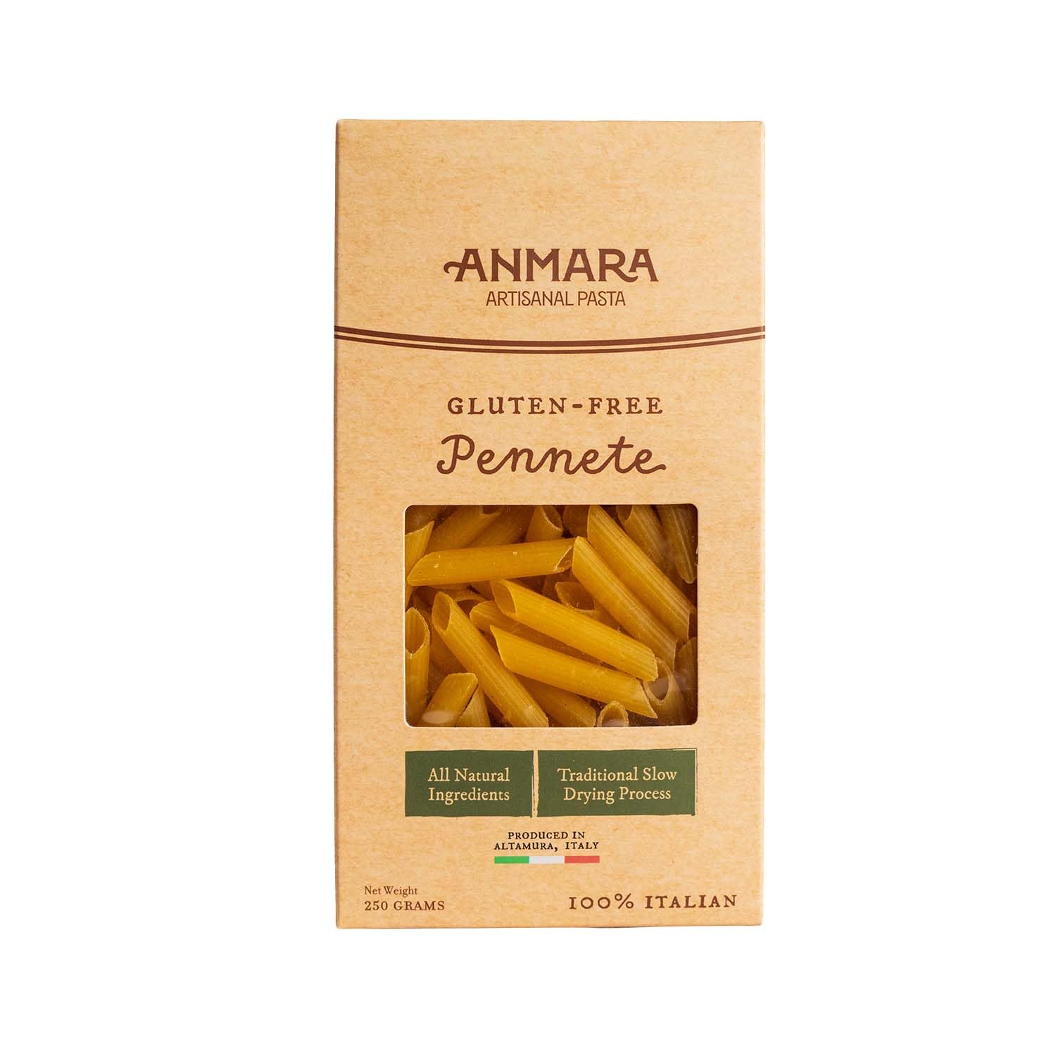 Anmara Artisanal Pasta, Gluten-Free Vegetarian Pennete, 250 g