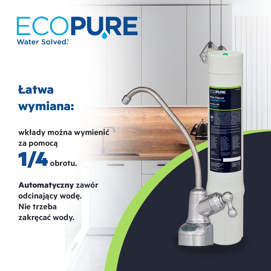 ECOPURE | Filtr wymienny (EPWURF) do systemu filtracji EPWUFF | Redukuje osady, chlor i cysty | Dla czystej wody bez zapachu chloru | Żywotność: 6 miesięcy/7 500L wody