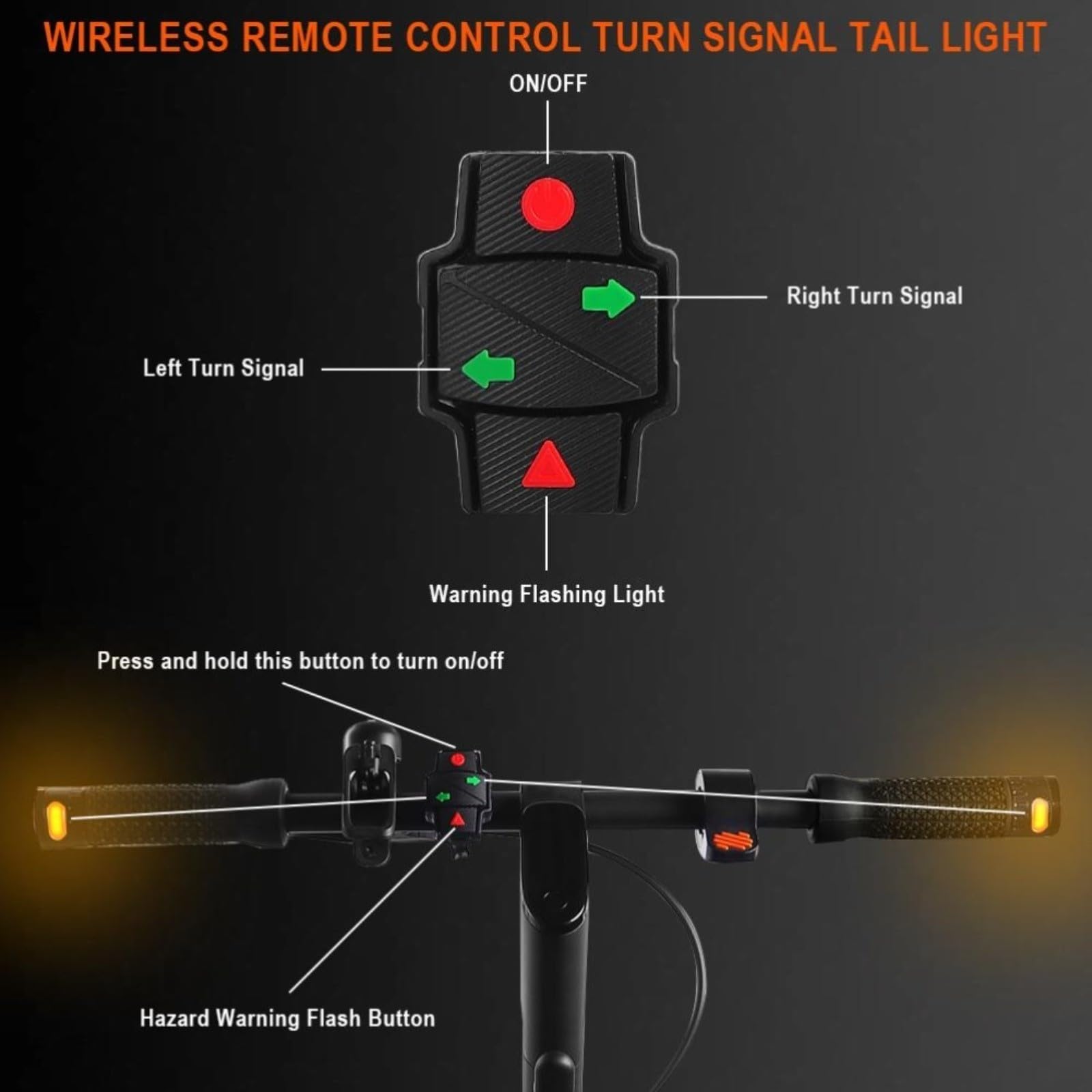 E Scooter - Manillar de señal de giro para Xiaomi, para Ninebot, para Kugoo con control remoto de agarre, 600 mAh IPX65 de goma + ABS, para scooters eléctricos, bicicletas de 19 x 14,5 x 2,1 pulgadas