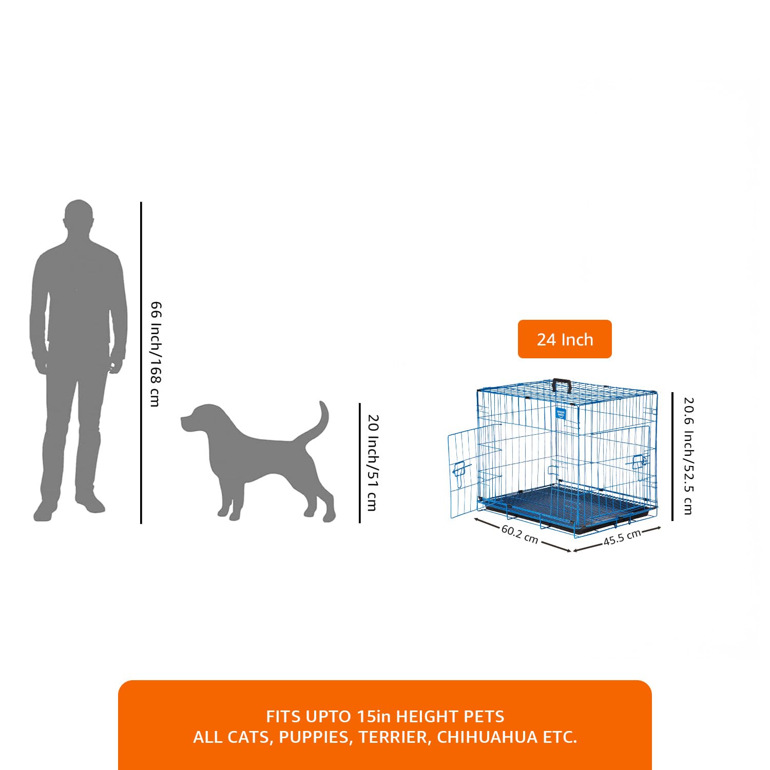 Amazon Basics Foldable Metal Wire Dog Cage/Crate/Carrier with Tray | Single Door | 24 Inch | 1 Level | Blue, Medium 4
