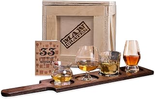 Man Crates Whiskey Connoisseur Crate – Includes Tasting Board, 4 Whiskey Tasting Glasses, & Drinking Journal – Great Gift for Men