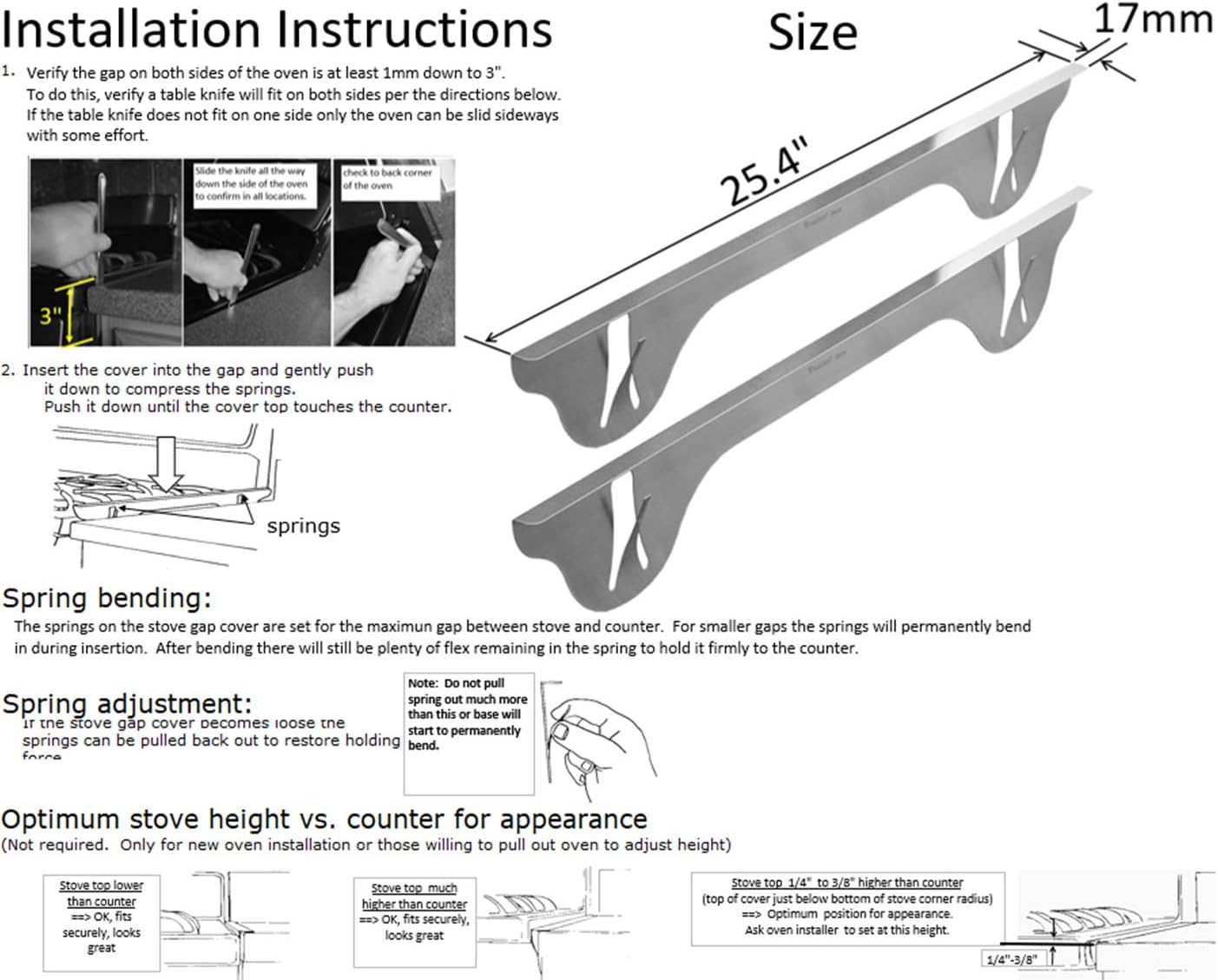 TrueGem Stove Gap Covers - 25.4, 316 Stainless Steel | Oven Side Gap Filler | Range Trim Kit | Guard Between Stove Top & Counter