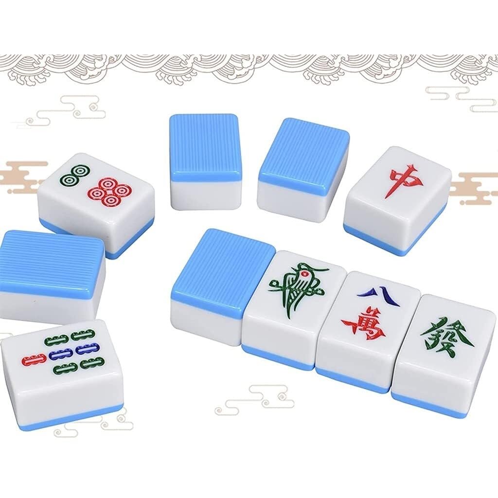 Mahjong Mah-Jong traditionnel chinois - Cadeau de divertissement - 144 carreaux en mélamine avec 2 carreaux de rechange, 3 dés, tapis, 1 girouette, jetons, jeu - Beau cadeau pour collection