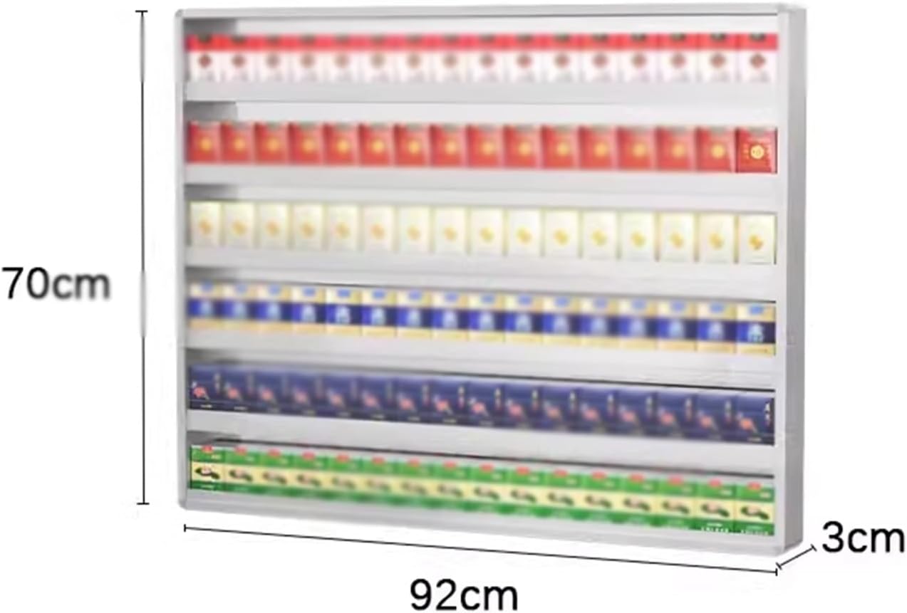 Multi-Tier Wall-Mounted Cigarette Display Holder for Retail Stores | Organized & Cigar Shelves | Silver Cabinet (92x3x70cm) - Maximize Space & Visibility