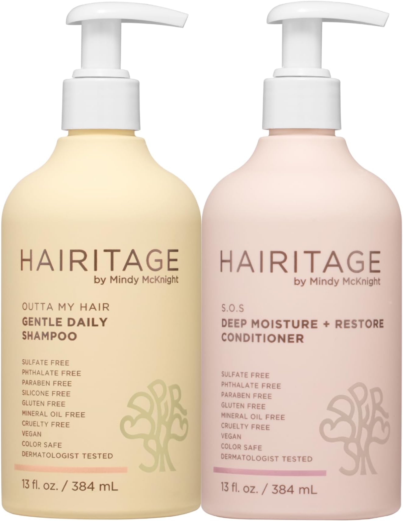 Hairitage Gentle Daily Moisture Shampoo and Conditioner Set - Split End + Bond Strengthening for Dry, Damaged Hair with Jojoba Oil - Anti-Frizz and Color Safe - Cherry + Amber Scent (13oz. 2-pack)