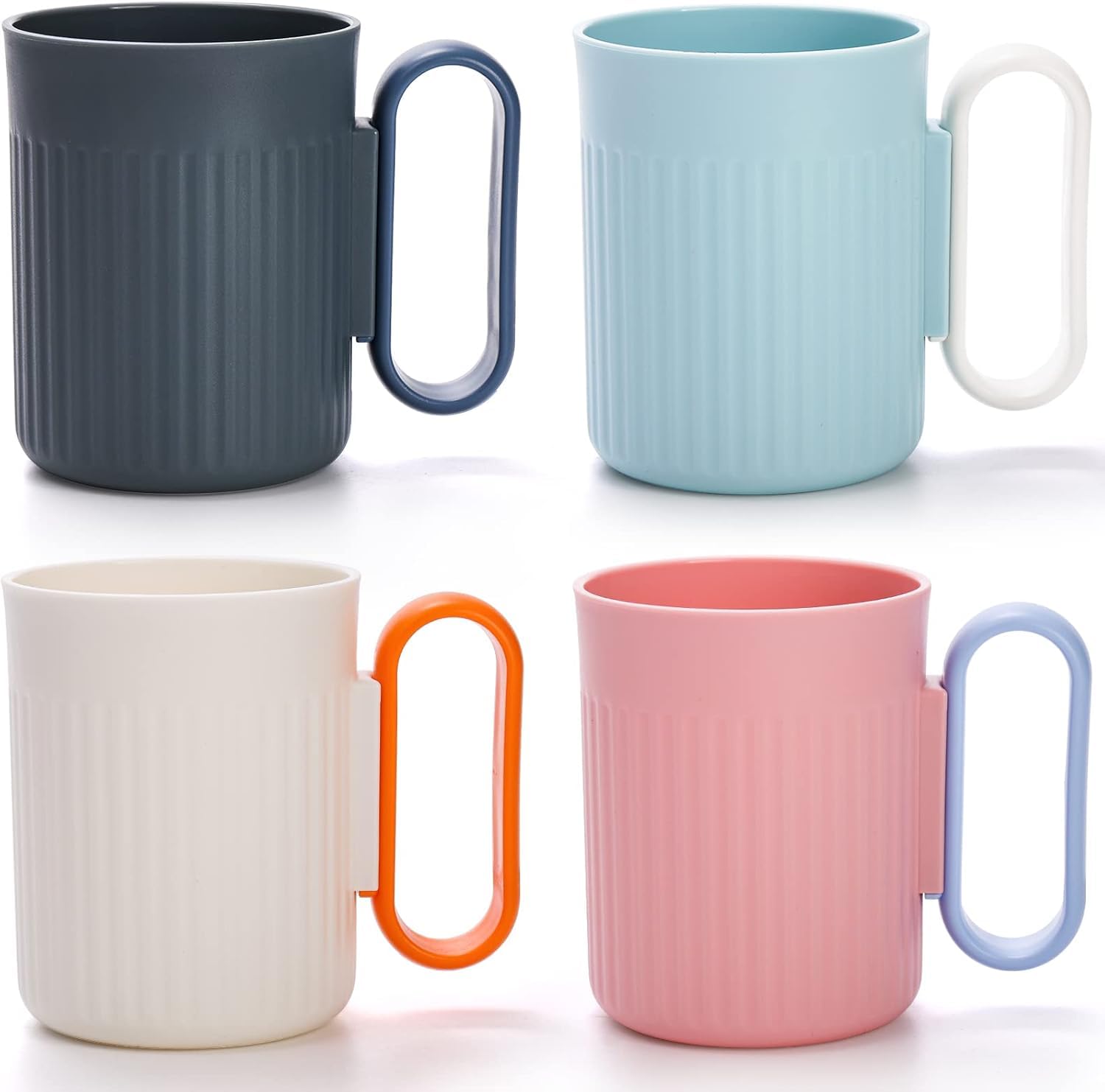 – Reusable Plastic Coffee Mugs, Unbreakable BPA Free Drinking Cups with Handle for Hot and Cold Beverages, Lightweight Stackable Design for Home Office Outdoor Use, 480 ml 4 Pack, 4 Colors