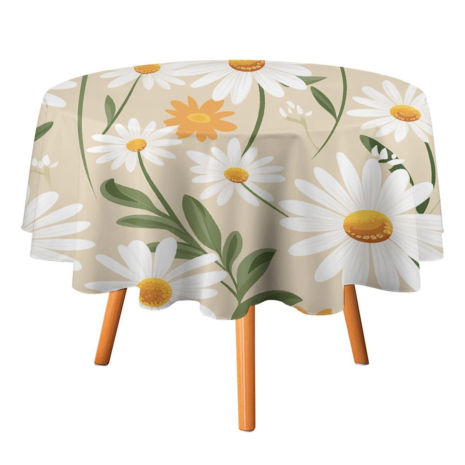 Fekiloot Style Daisy Flower Pattern Round Tablecloth - Heavy Duty And Washable,Polyester Decorative Fabric Table Cover,Tablecloths For Kitchen Dining, Wedding, Birthday Party60x60in