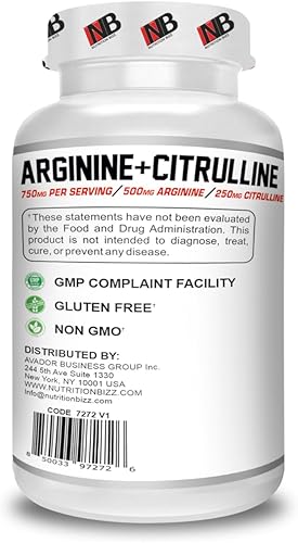 Miniatura 3 de Arginina y citrulina 240 cápsulas 750mg por porción 500 mg arginina 250mg citrulina