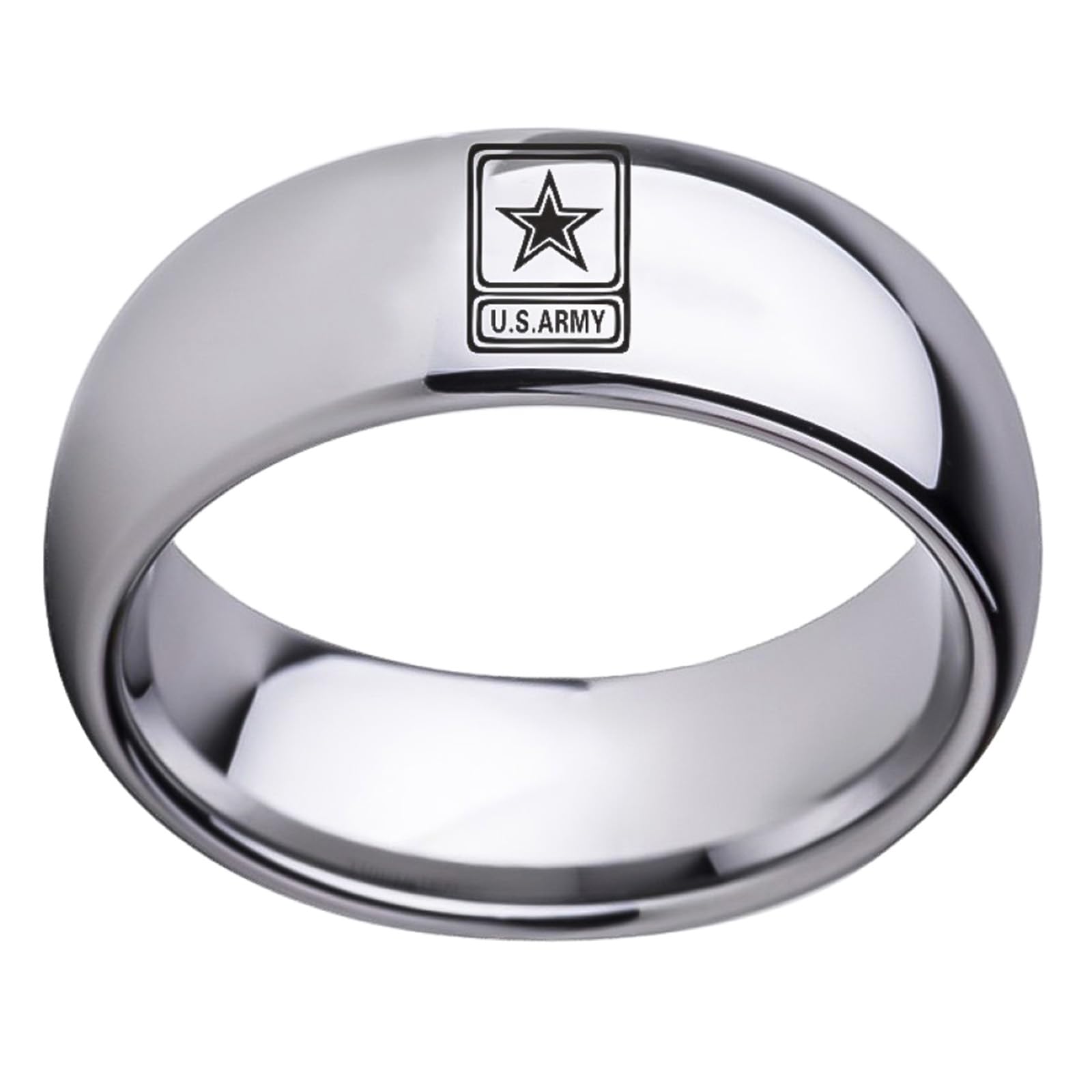 VHJdtE Rings, 8mm Dome & Flat Military Ring with Engraved Star Titanium Steel Veteran Marriage Jewellery for Men Women(Silver,S)