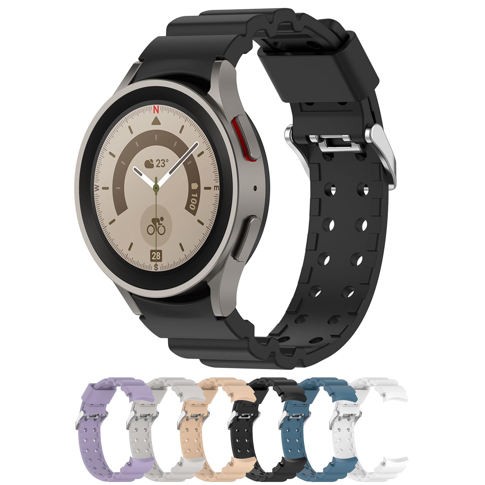 Replacement Wristbands Compatible with Samsung Galaxy Watch 6/Watch 6 Classic/Watch 5/Watch 5 Pro 20mm Adjustable Soft Silicone Wrist Strap with Quick Release (Black)