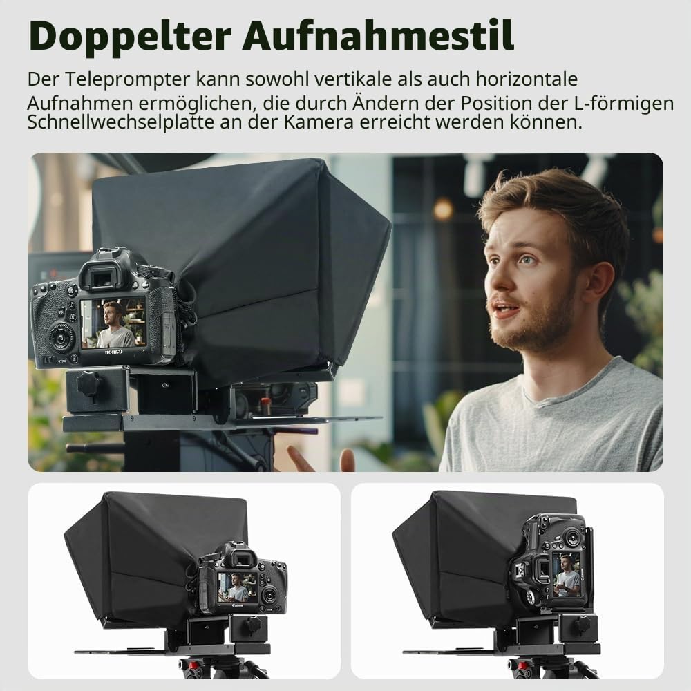Ambitful T14Pro Teleprompter für Kamera, iPad, Android-Tablet, Smartphone, App-Steuerung/keine Montage, kompatibel mit iOS Android, für Online-Tech/Interview/Vlogger/Live-Streaming
