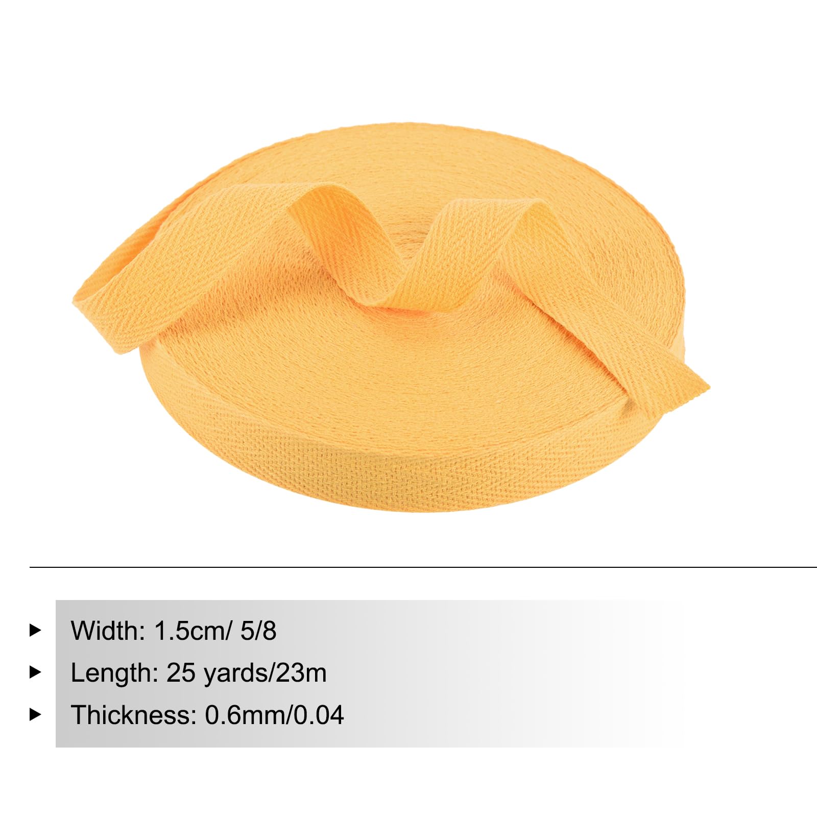 PATIKIL Cotton Twill Tape 15mm(5/8") 23m(25 Yards) Cotton Ribbon Bias Binding Tape Herringbone Webbing Trim for Sewing Gift Wrapping Craft DIY Ginger Yellow - Image 2