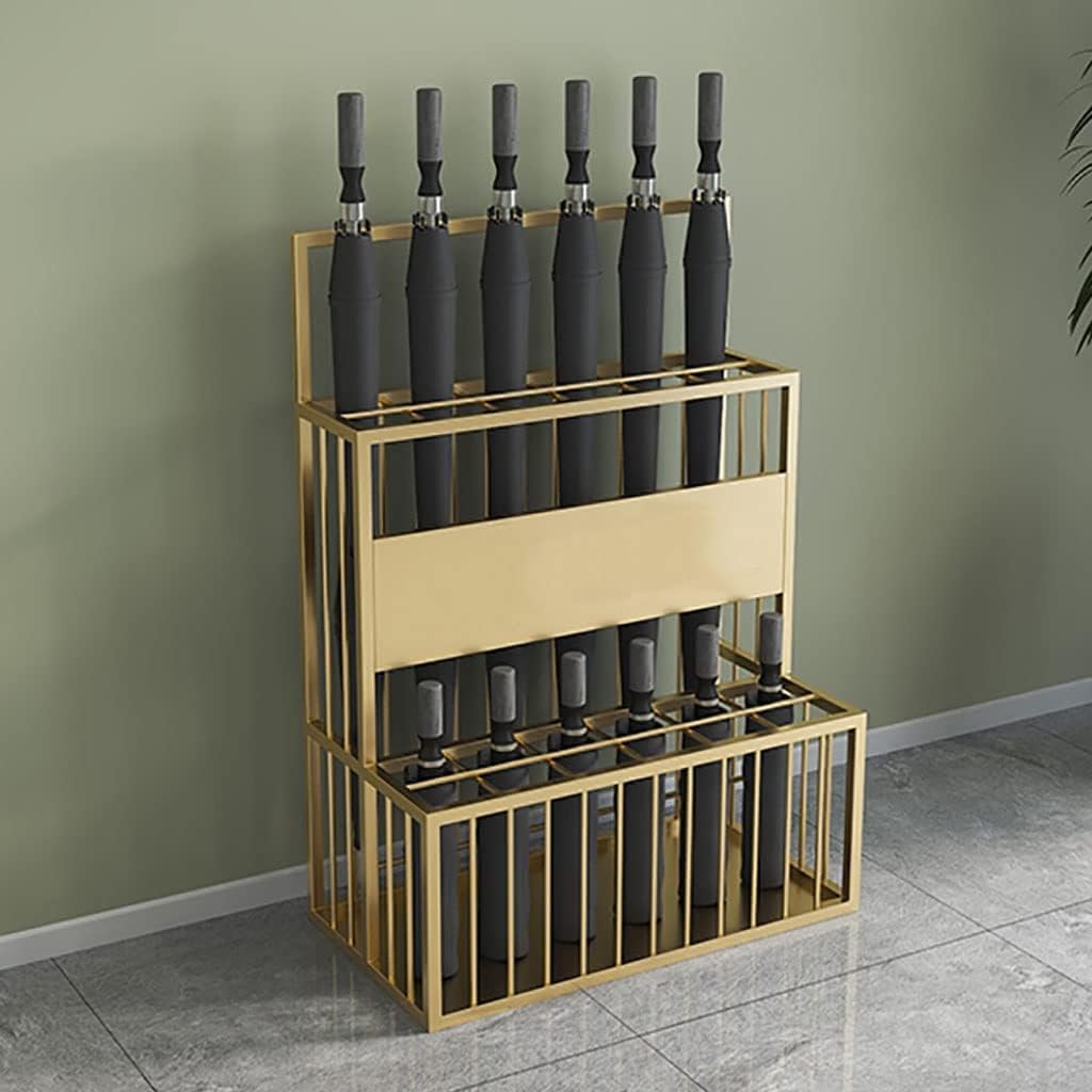 Modern Metal Umbrella Stand - Double Layer Holder Rack for Hotel Lobby & Hallway - Stylish Umbrella Bucket & Walking Stick Holder (White, 48x26x68cm)