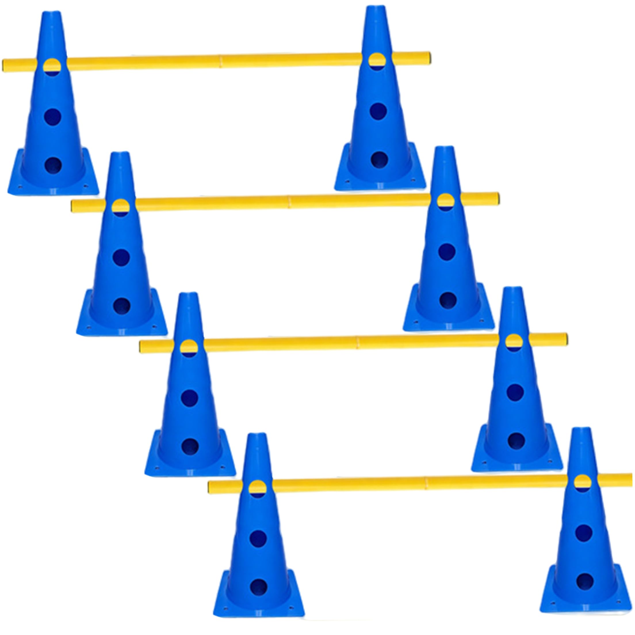 Hunde-Hindernisparcours-Set, Welpenspielhalle, verstellbare Hürden und Trainingsgeräte für den Hinterhof, blaue Kegel und gelbe Stangen (9, 06 Zoll Kegel, 39, 37 Zoll Stangen), Hundeübungsgeräte