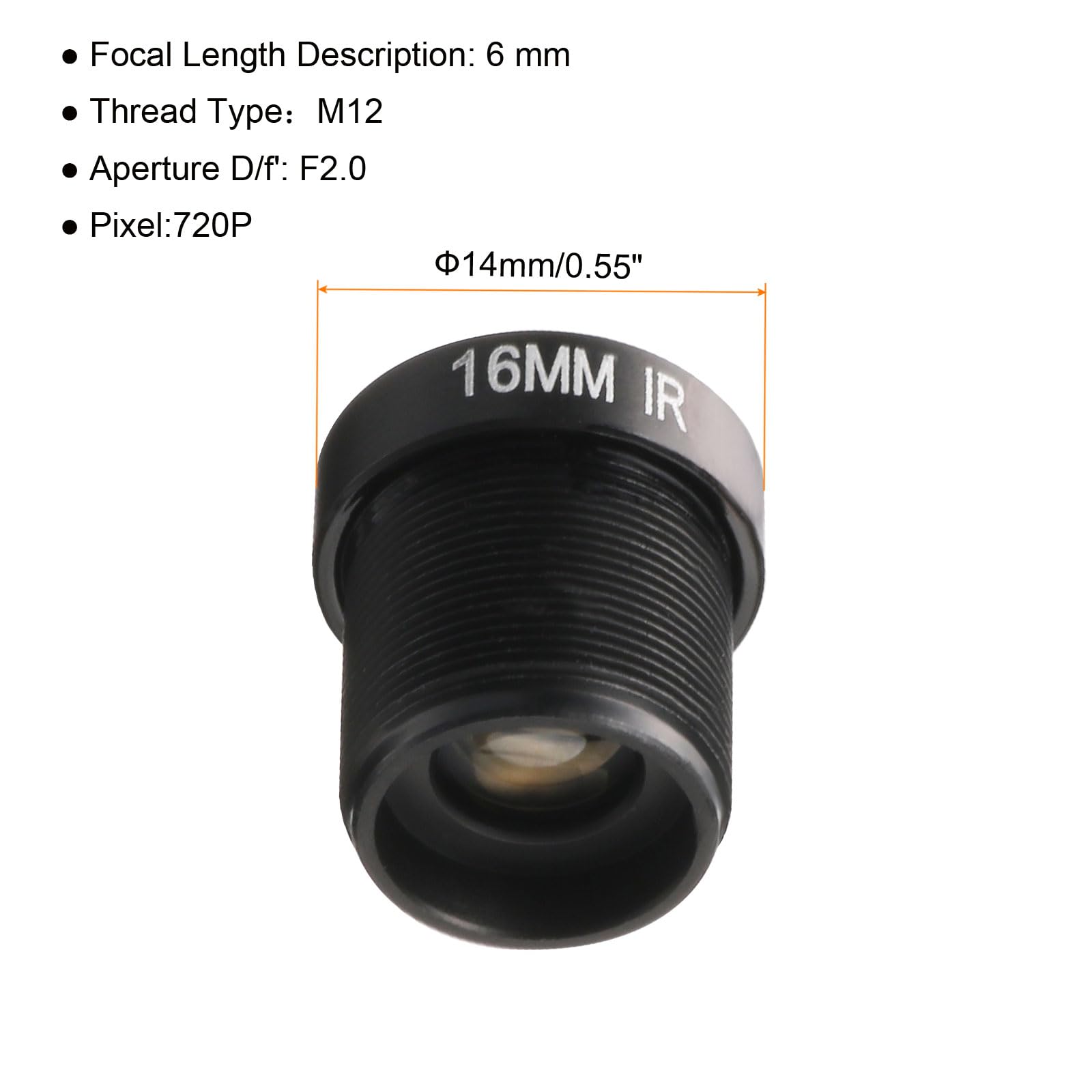 QUARKZMAN 16mm CCTV Caméra Objectif 720P F2.0 FPV M12 Fileté Noir
