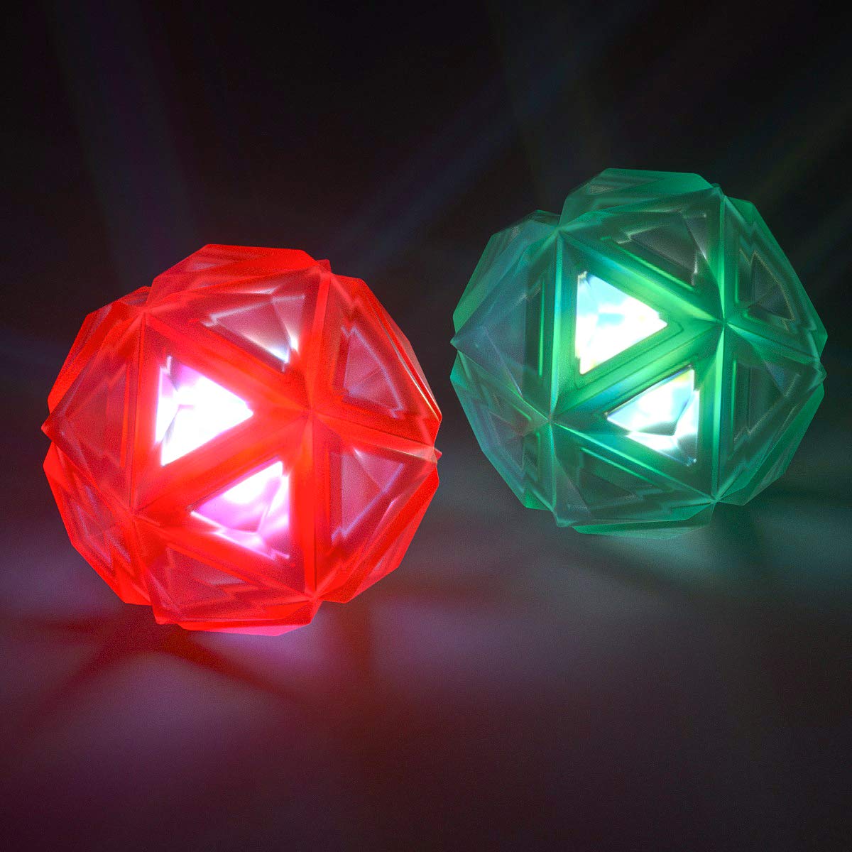 PEDOMUS Dog Toy Ball with LED Light and Squeaker, Toy for Dogs, Dog Balls, Play Ball for Dogs, Luminous Colours, Thermoplastic Rubber (2 Pack, Red, Green)
