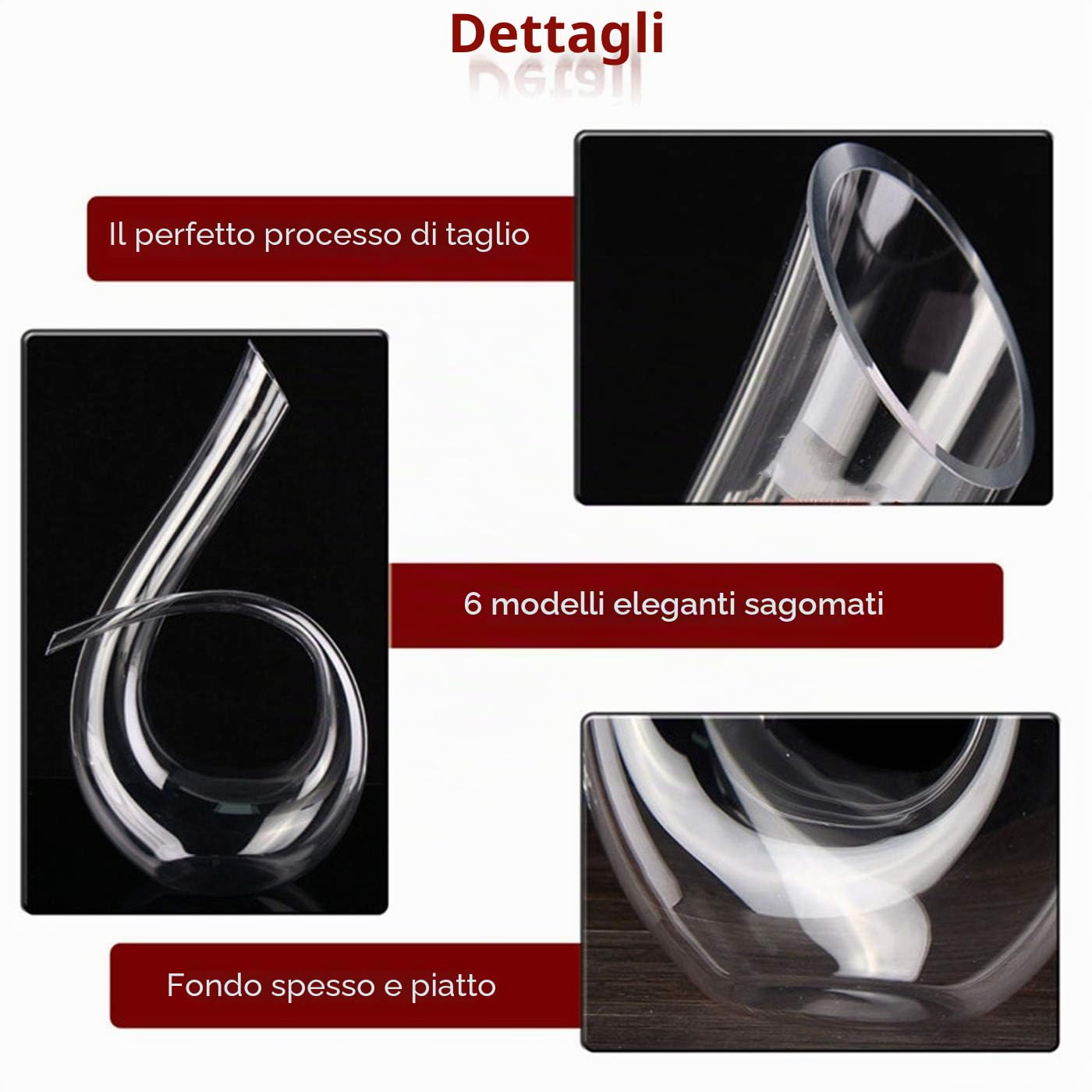 Decanter per vino, soffiato a mano, in cristallo senza piombo, 1,2 l, 6 forme classiche, caraffa per vino rosso, accessori per vino, regalo per vino