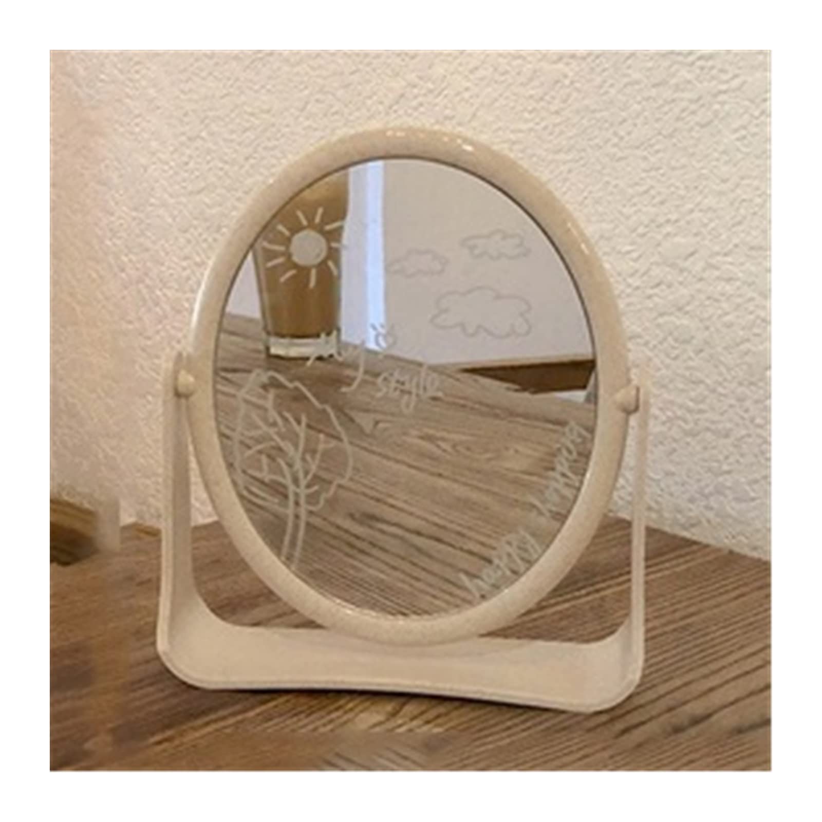 KFGISD, Portable Vanity Mirror Small Household Double-sided Mirror Tabletop Cosmetic Mirror,Tabletop Mirror(Beige)