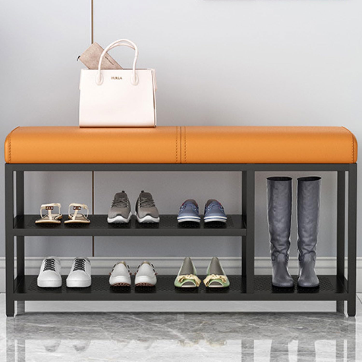SXZenSpace Shoe Changing Bench Entrance with Upholstered, Bedside Bench, Sofa 2-Tier Metal Rack Suitable for Closet Hallway Doorway Living Room