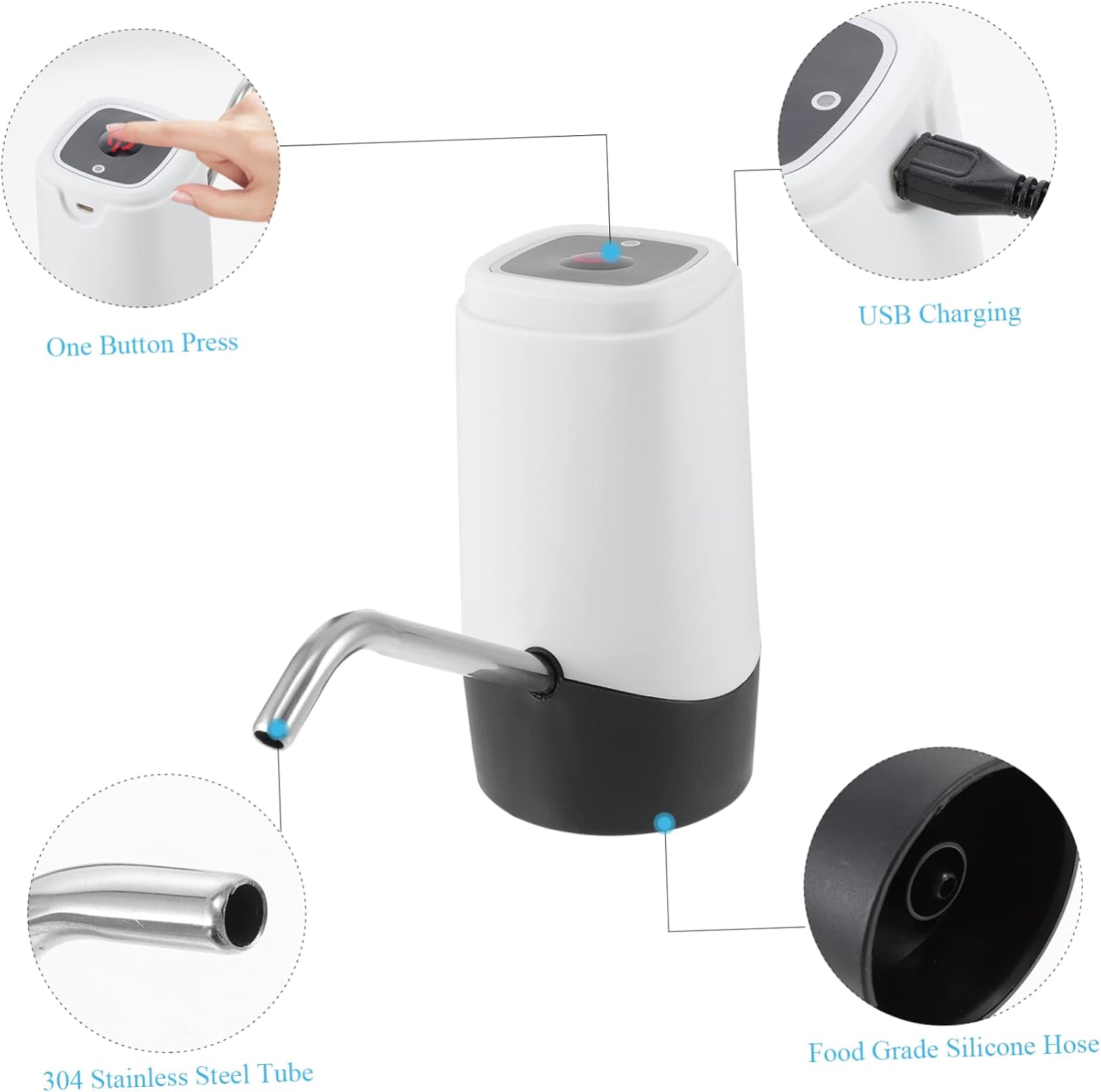 STOBOK Water Dispenser Pump for Bottle Electric Water Pump Rechargeable for Nightstand